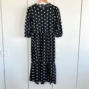 Stradivarius Black and White Polka Dot Midi Dress ✨ Sz S